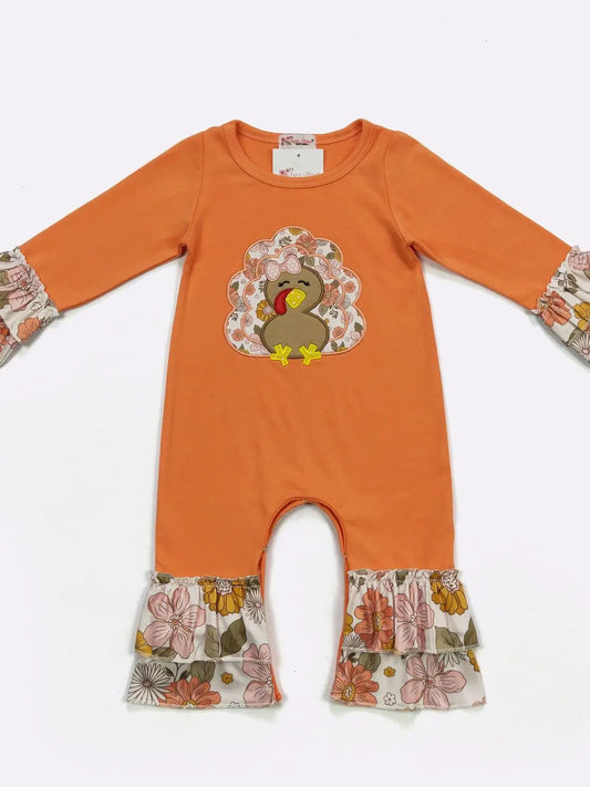 Orange Turkey Floral Romper