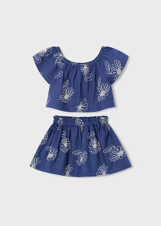 Linen Skirt and T-shirt Set - Porcelain
