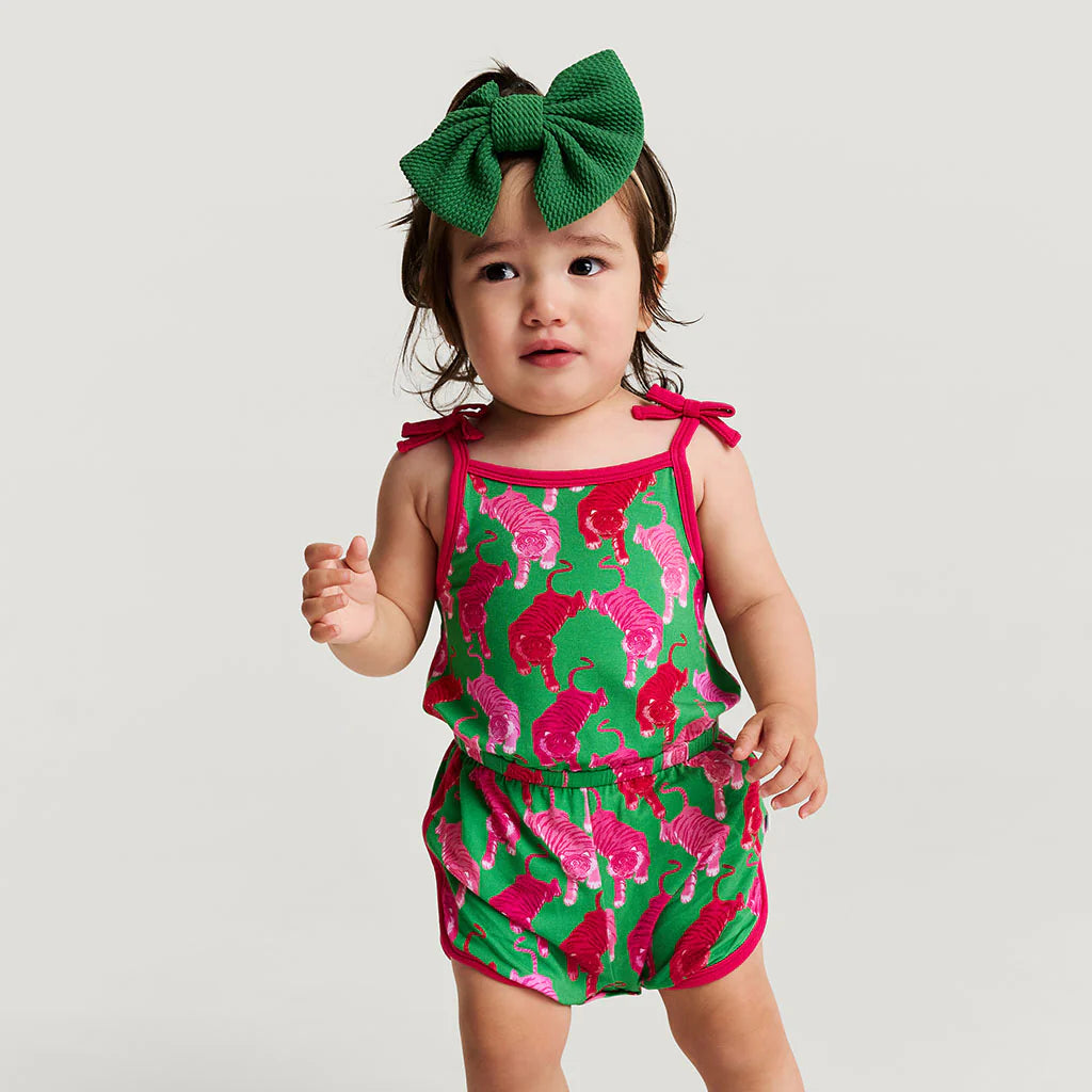 Le Tigre Green Bow Varsity Romper W Snaps