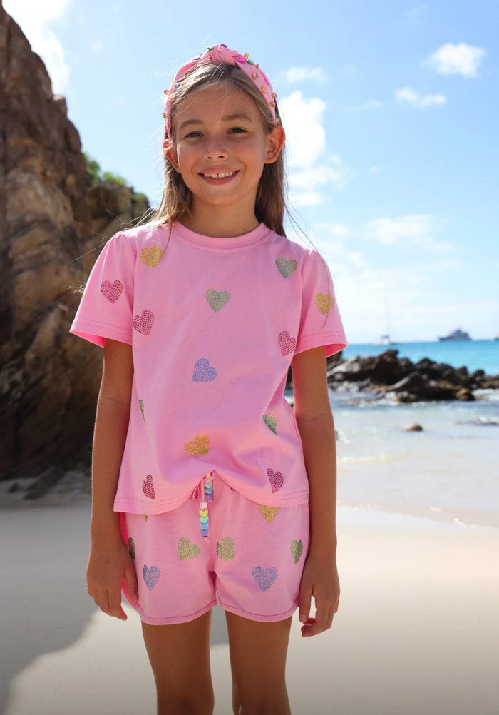 Pink Crystal Hearts Short Set