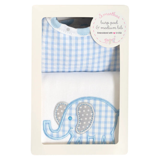Blue Elephant Bib & Burp Box Set