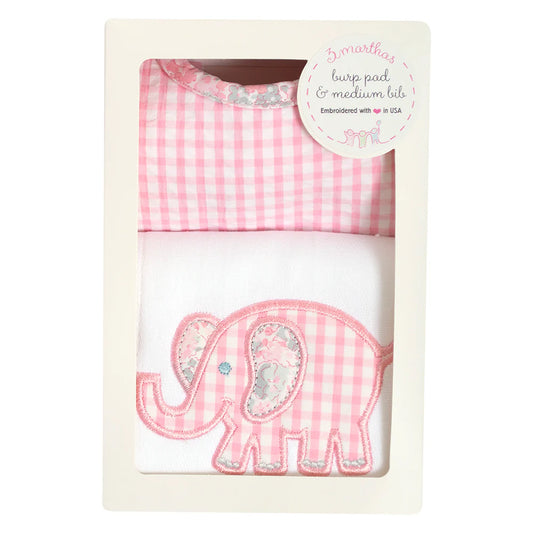Pink Elephant Bib & Burp Box Set