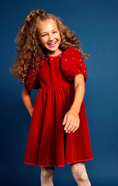 Puff Gem Velour Dress