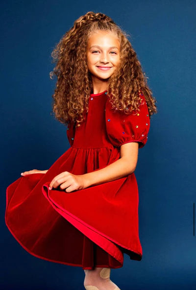 Puff Gem Velour Dress