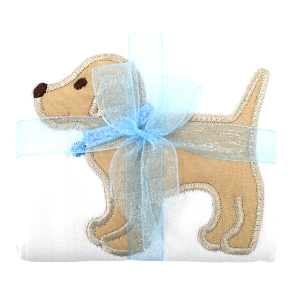 Blue Puppy Appliqué Burp Cloth