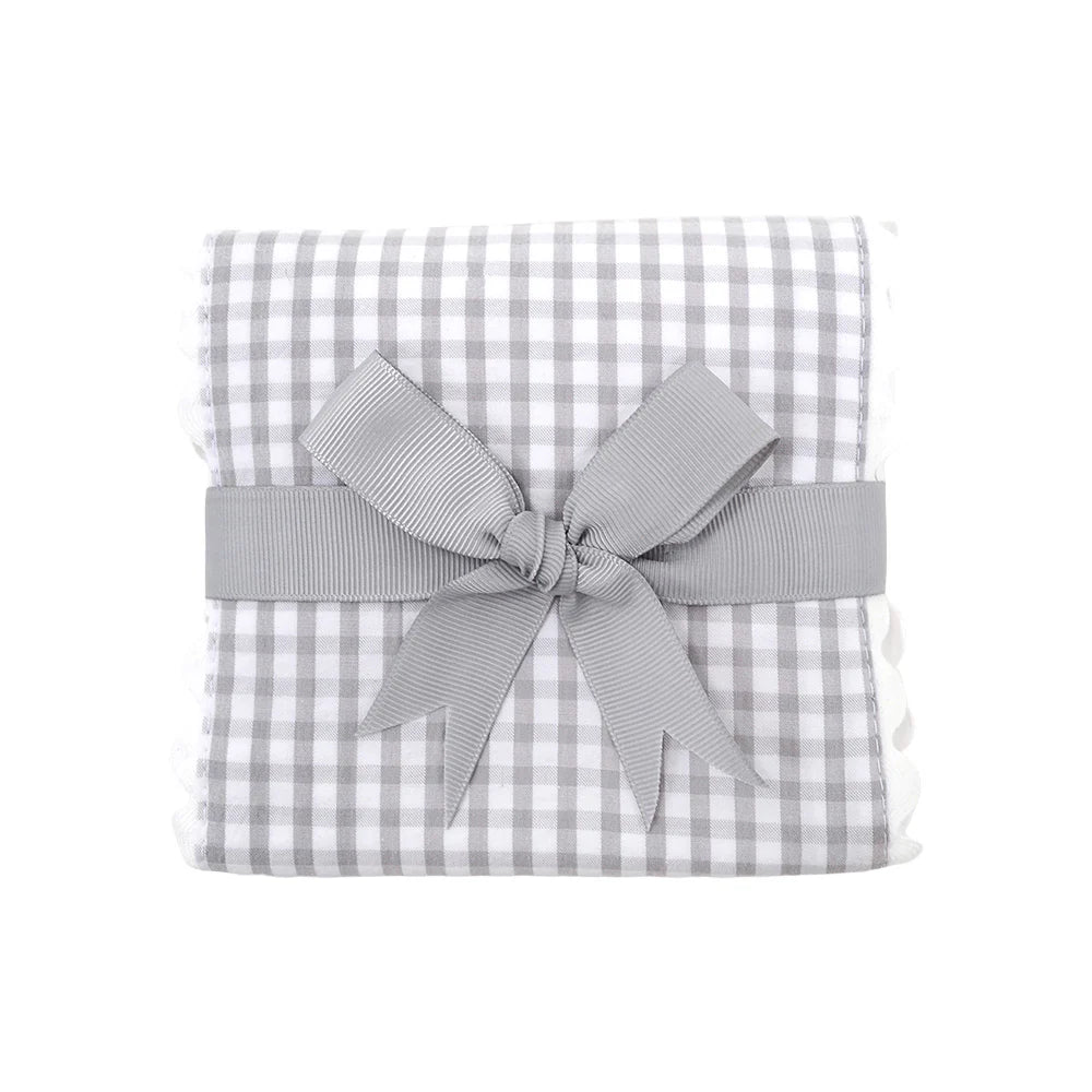 Gray Gingham Fancy Fabric Burp Cloth