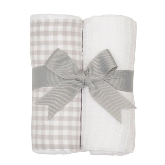 Gray Gingham Set of 2 Burp Cloths