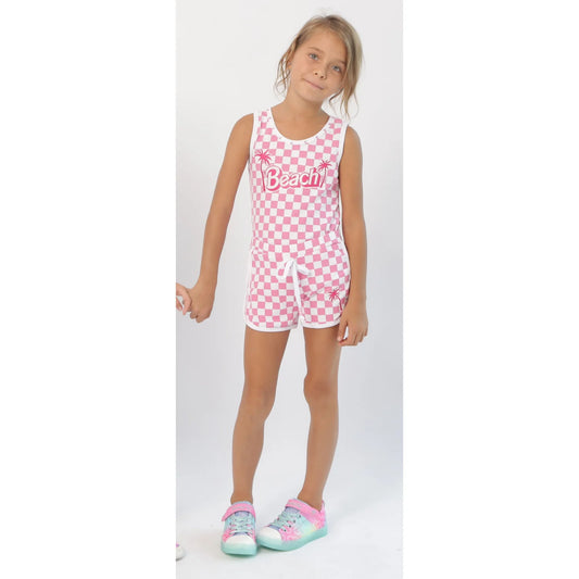 Pink Check Beach Tank