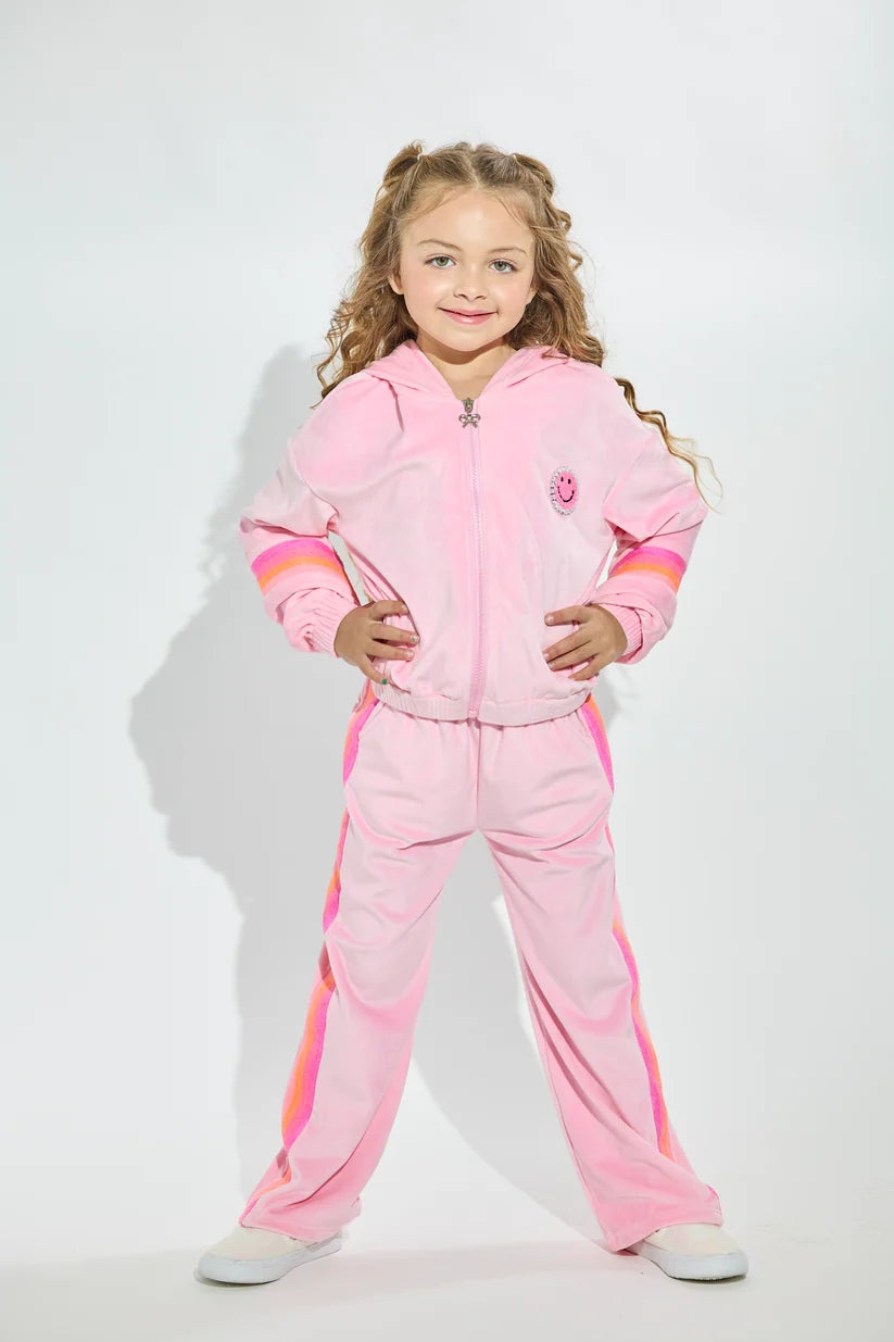 Pink Plush Smiley Neon Rainbow Jacket & Pant Set