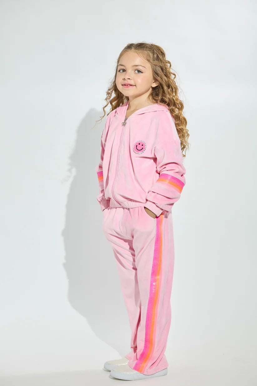 Pink Plush Smiley Neon Rainbow Jacket & Pant Set