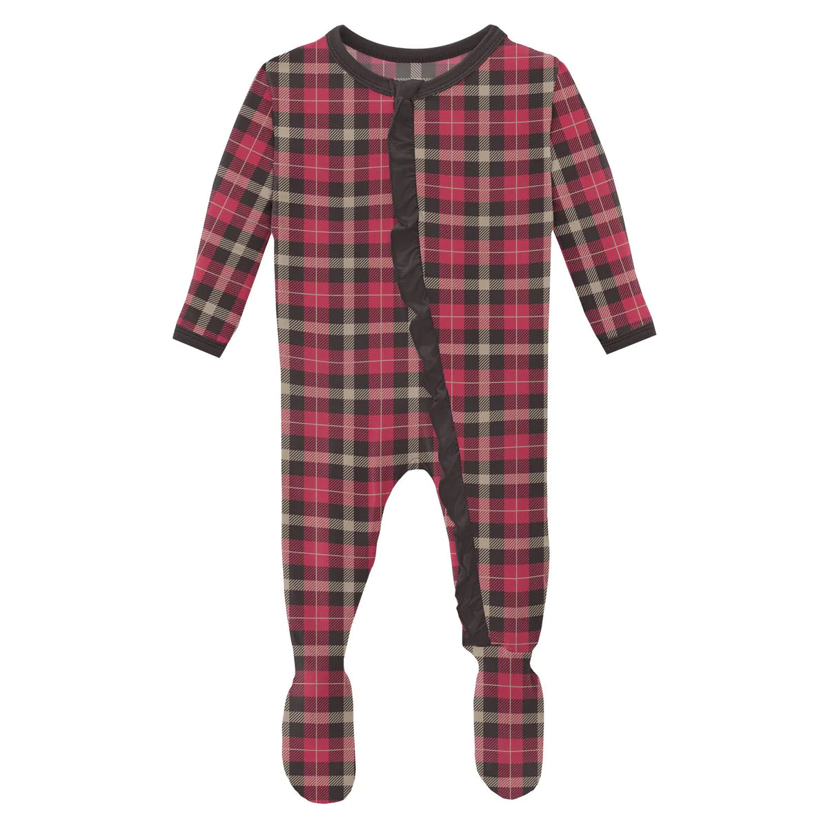 90’s Plaid 2 Way Ruffle Zip Footie