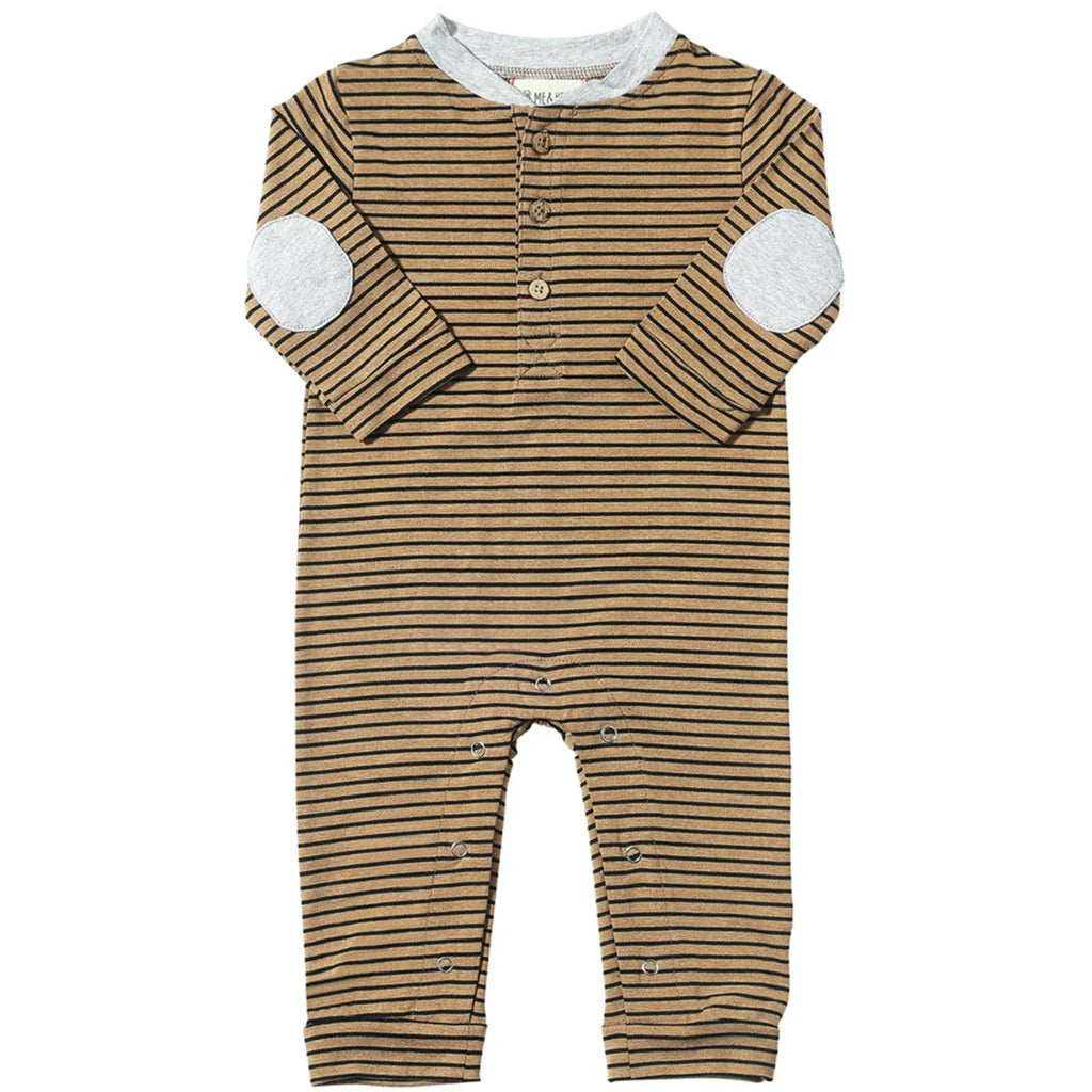 Tan/Black Stripe Henley Romper