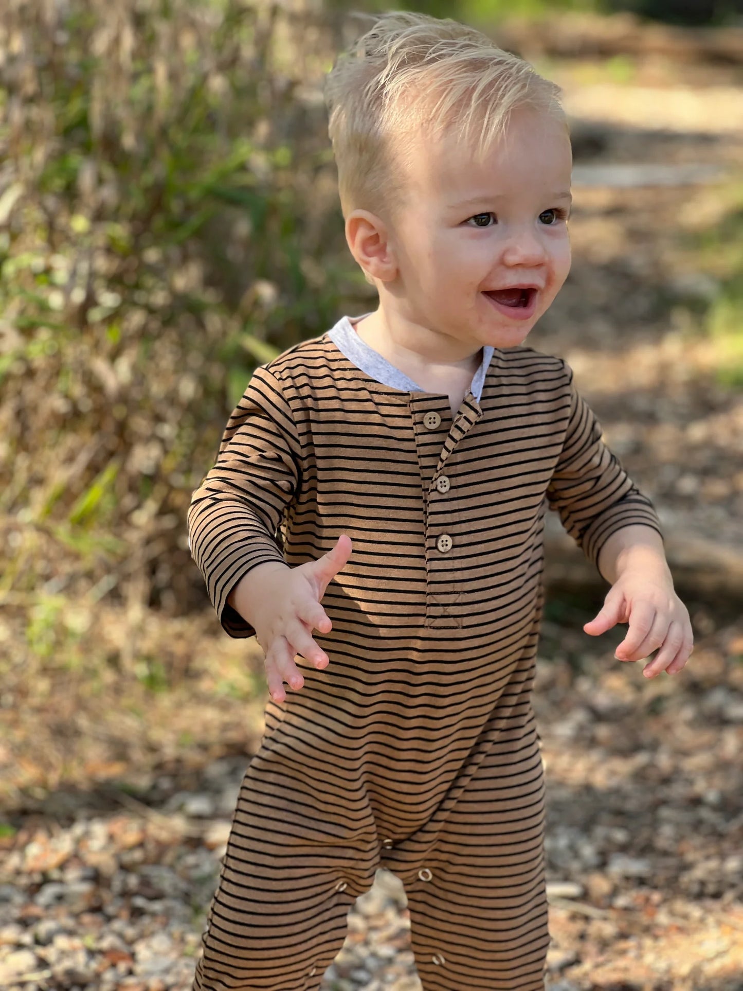 Tan/Black Stripe Henley Romper