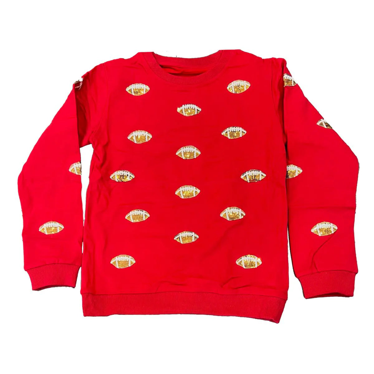 Red Glitter Football Crewneck