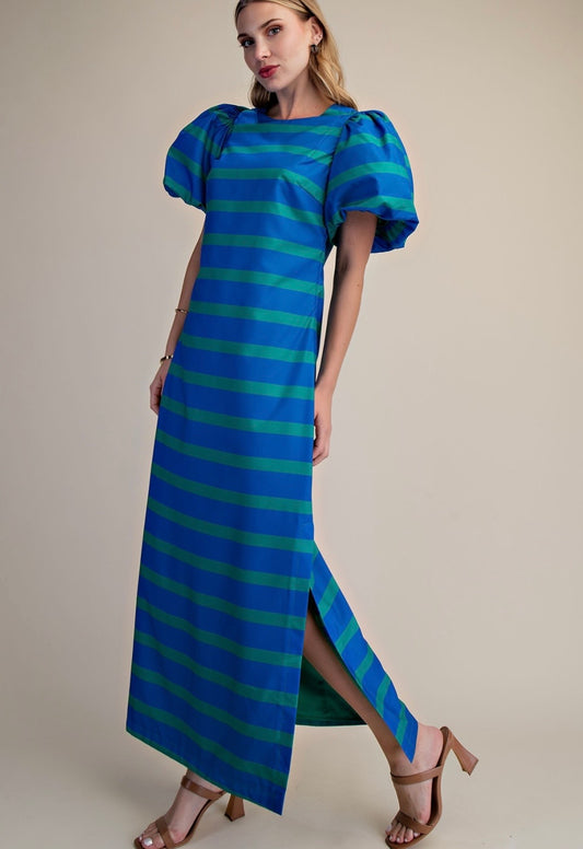 Royal Puff Sleeve Maxi Dress