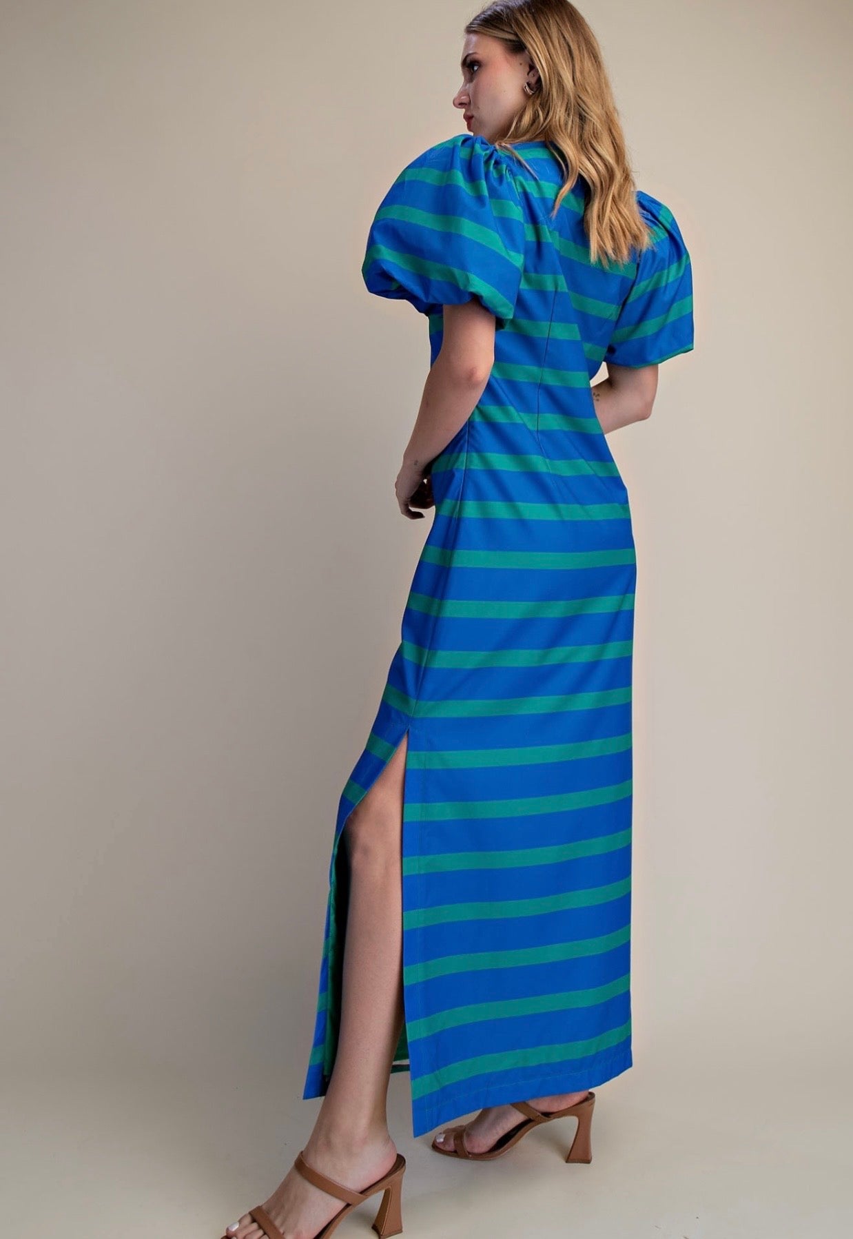 Royal Puff Sleeve Maxi Dress