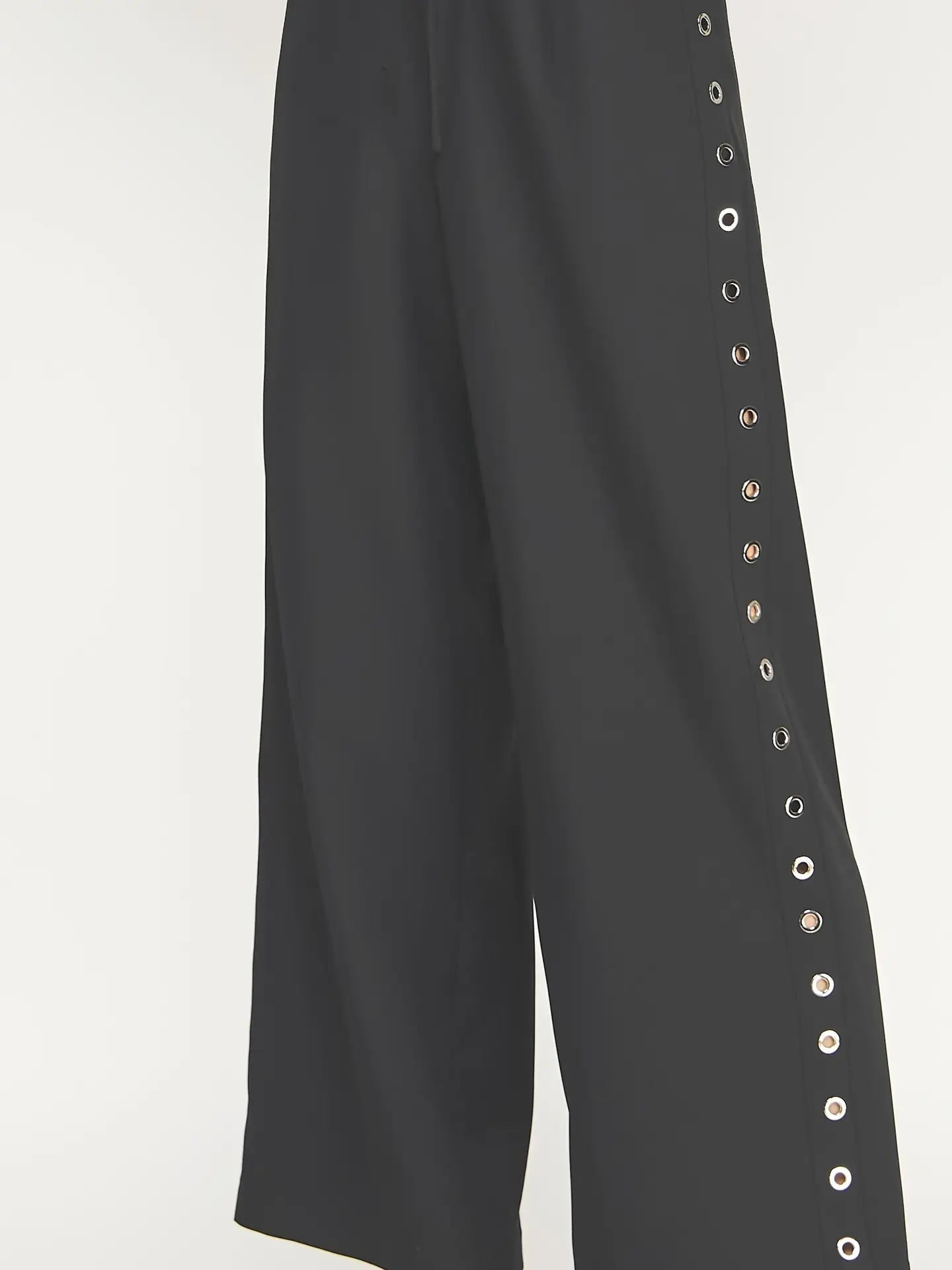 Black Grommet Detail Elastic Pants