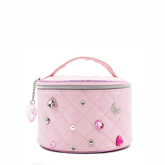 Quilted Rhinestone Round Glam Bag with Charm