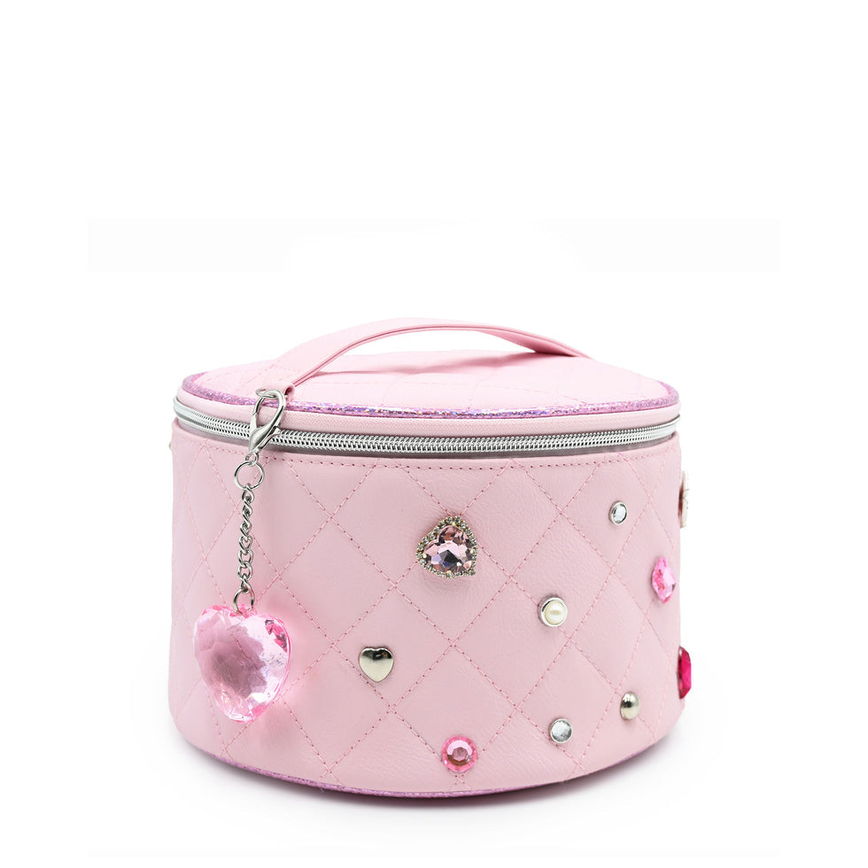 Quilted Rhinestone Round Glam Bag with Charm
