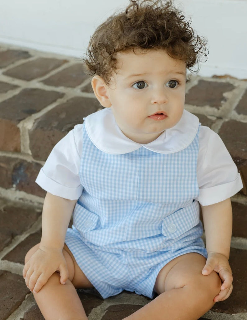 Light Blue Check Short John John