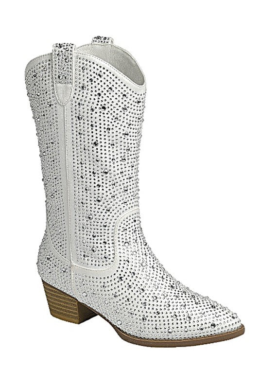 White Rhinestone Boots- Tall Western