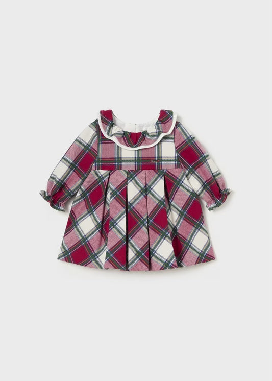 Red Tartan Ruffle Neck Dress