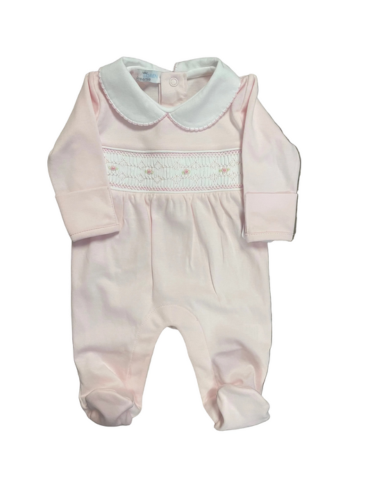 Sally Pink Hand Smocked Pima Footie