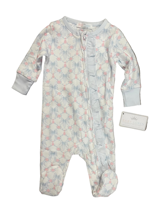 Blue Coquettes Pima Zipper Footie