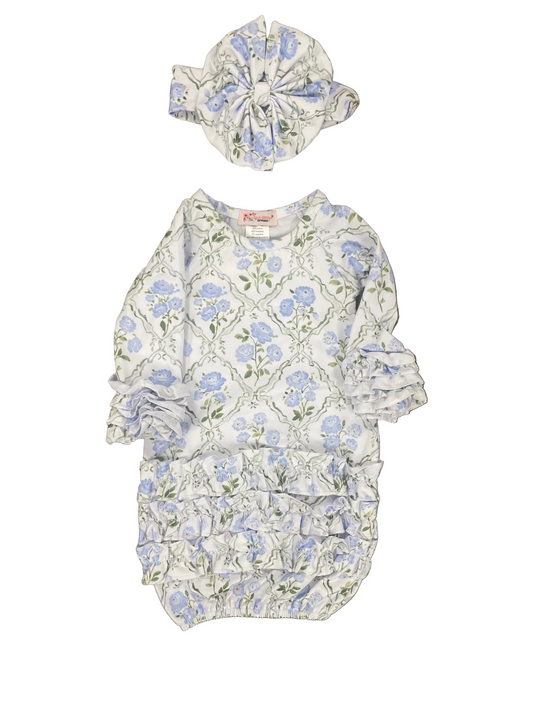 Sky Blue Trellis Baby Gown