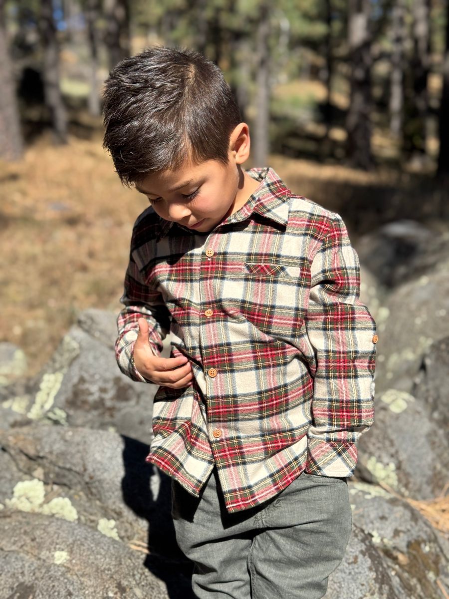 Cream/Green Plaid Atwood Flannel