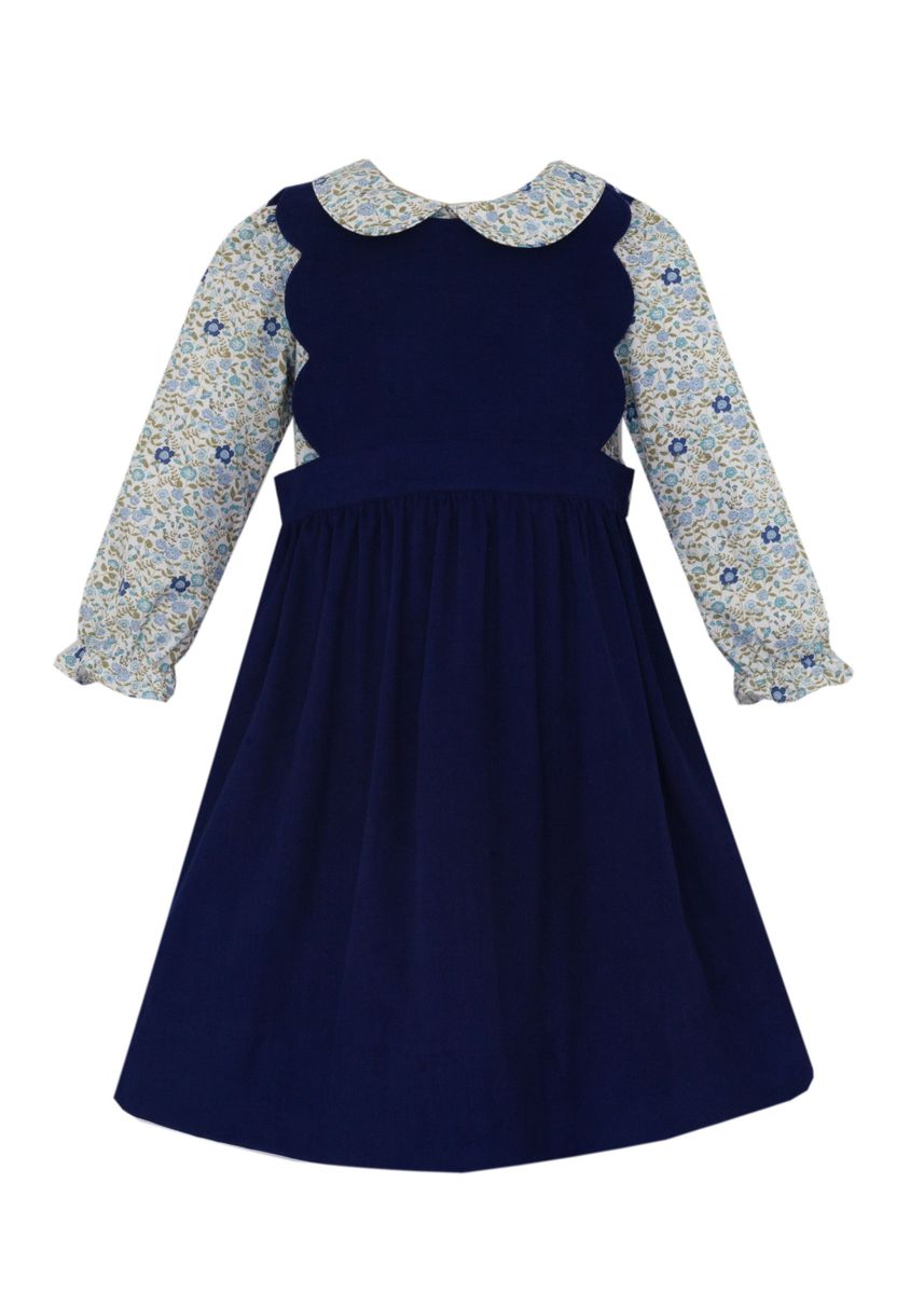 Navy Corduroy Scalloped Dress Set