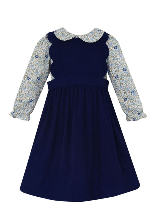 Navy Corduroy Scalloped Dress Set