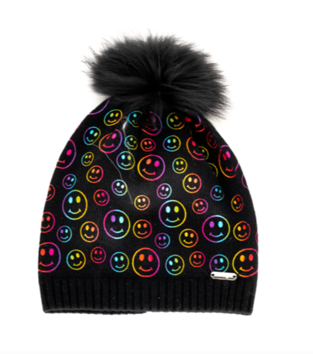 Black Beanie w Rainbow Smiles