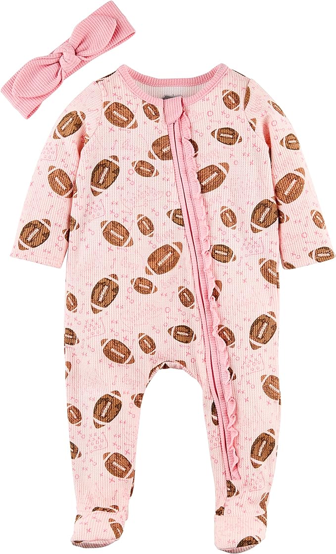 Pink Football Waffle Sleeper Set