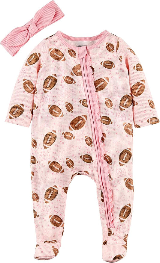 Pink Football Waffle Sleeper Set