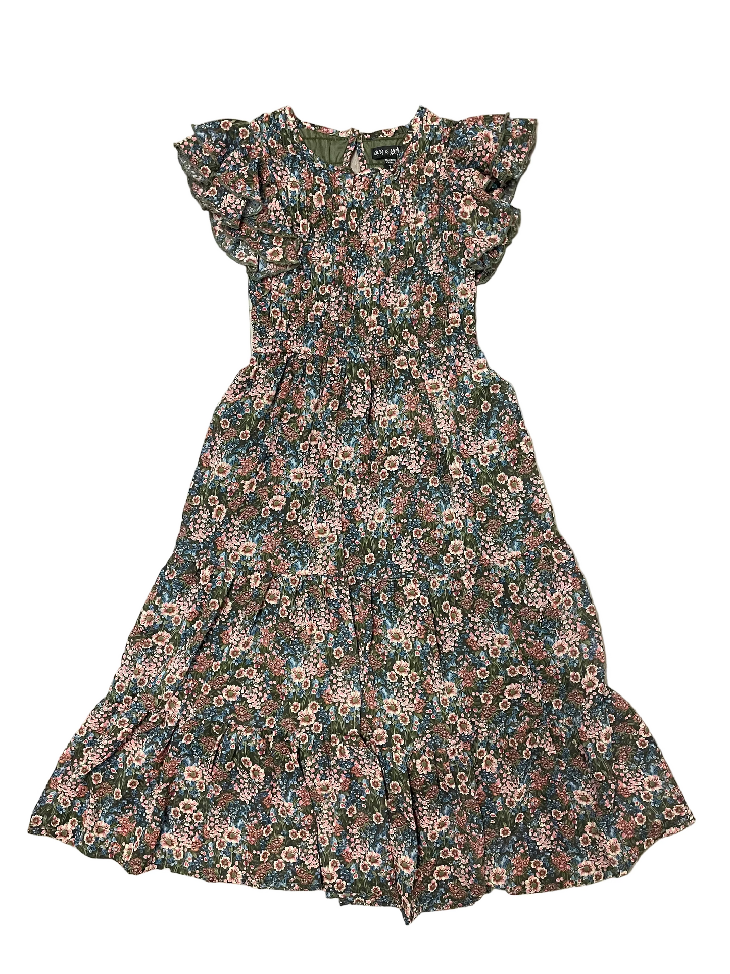 Olive Floral Printed Chiffon Maxi Dress