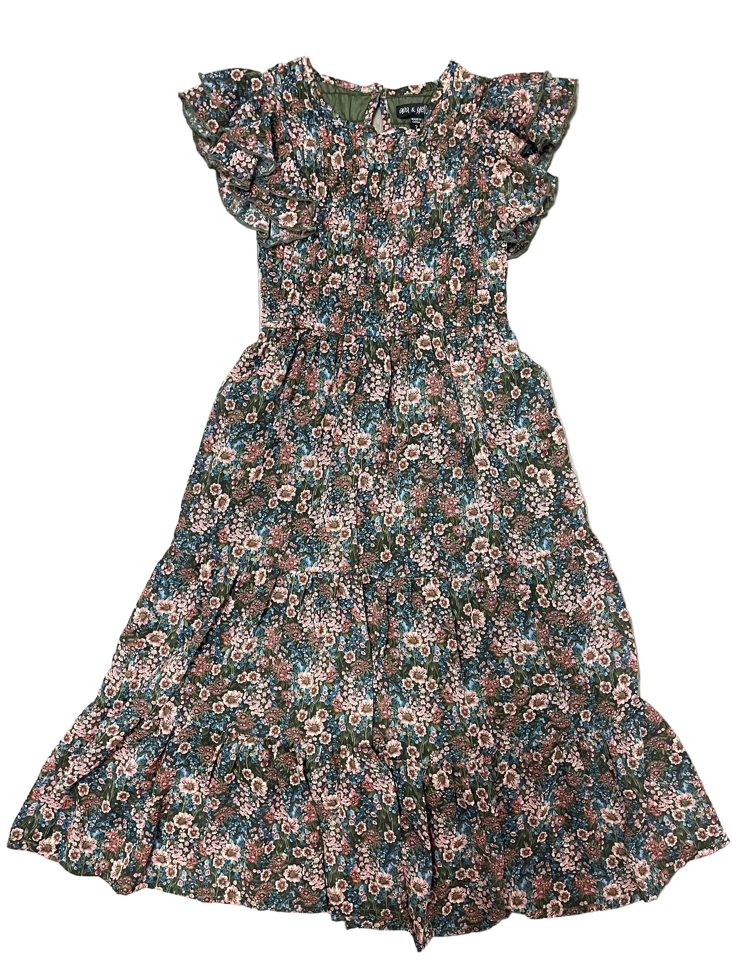 Olive Floral Printed Chiffon Maxi Dress