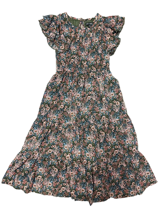 Olive Floral Printed Chiffon Maxi Dress