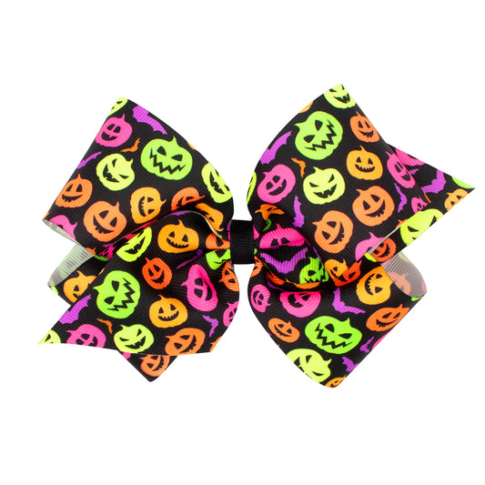 Neon Pumpkin Halloween Bow Medium