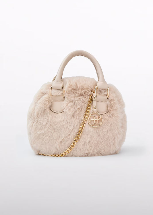 Beige Faux Shearling Bag