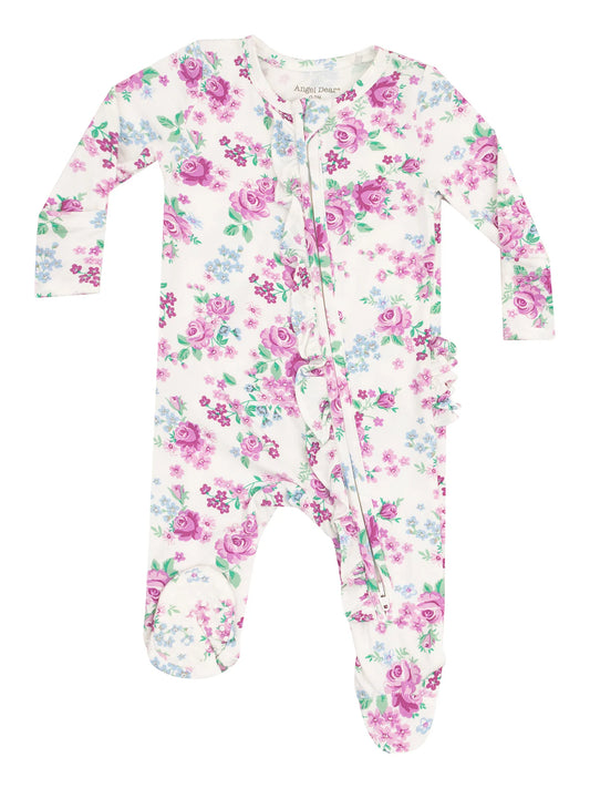 Cute Little Roses Ruffle Footie