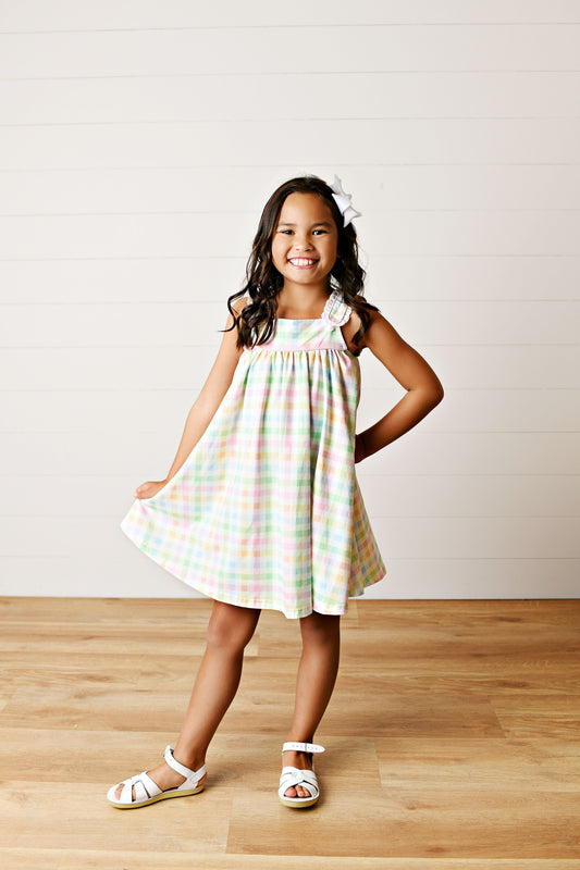 Spring Plaid Eyelet Trim Dress