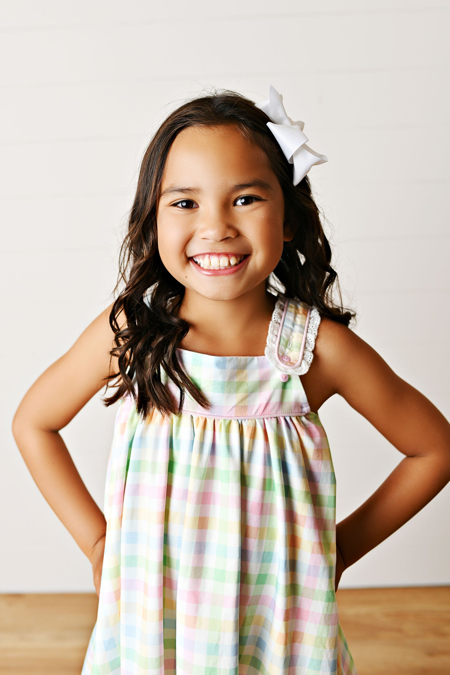 Spring Plaid Eyelet Trim Dress