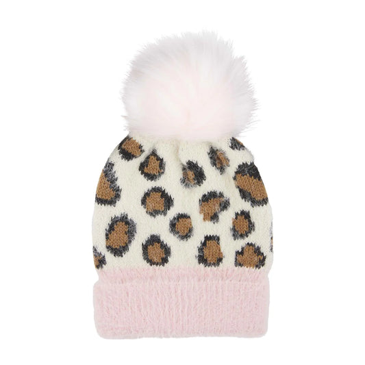 Ivory Fuzzy Leopard Beanie