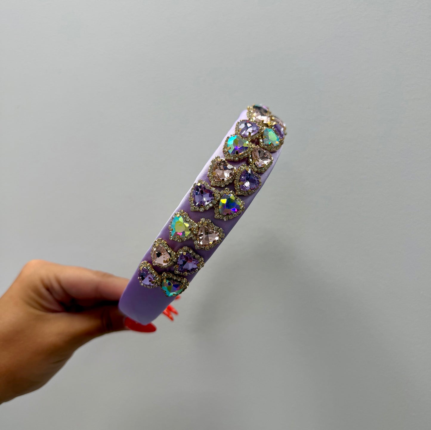 Purple Full Heart Gem Satin Headband