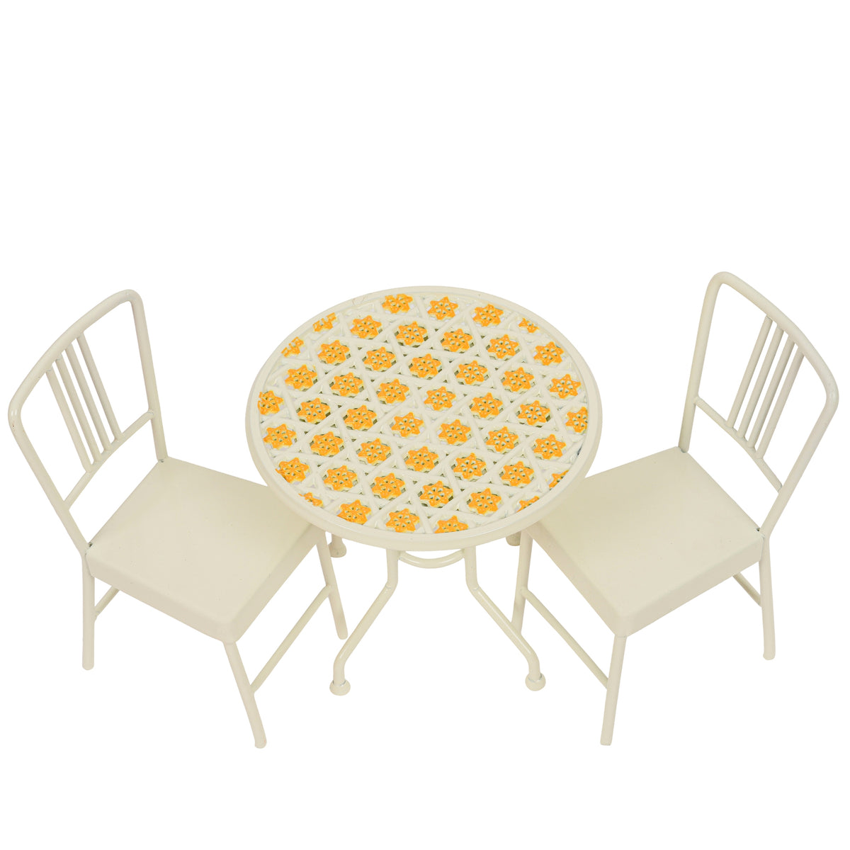 Levlovs Table and Chairs Set in Beige, Doll-Sized Metal Furniture