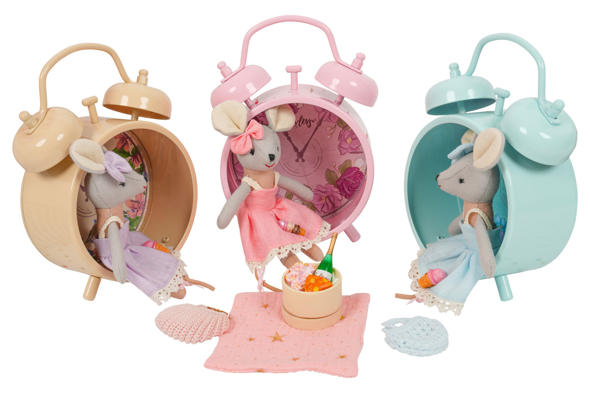 Levlovs Twin Bell Alarm Clock in Pink, Whimsical Doll and Nursery Decor