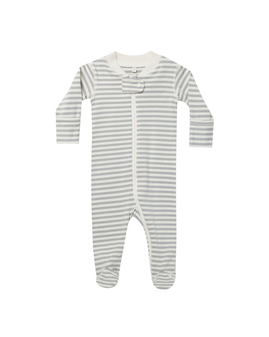 Dusty Blue Stripe Zip Footie