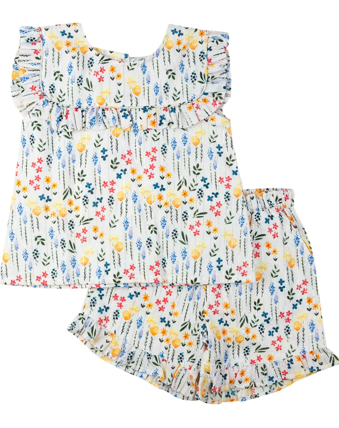 Silver Lurex Floral Short Set