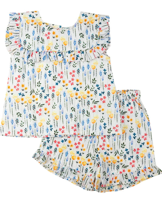 Silver Lurex Floral Short Set